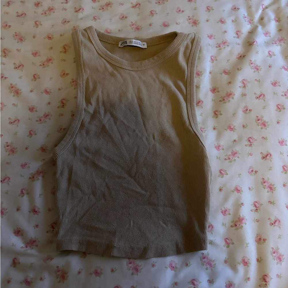Zara Beige Ribbed Tank Top